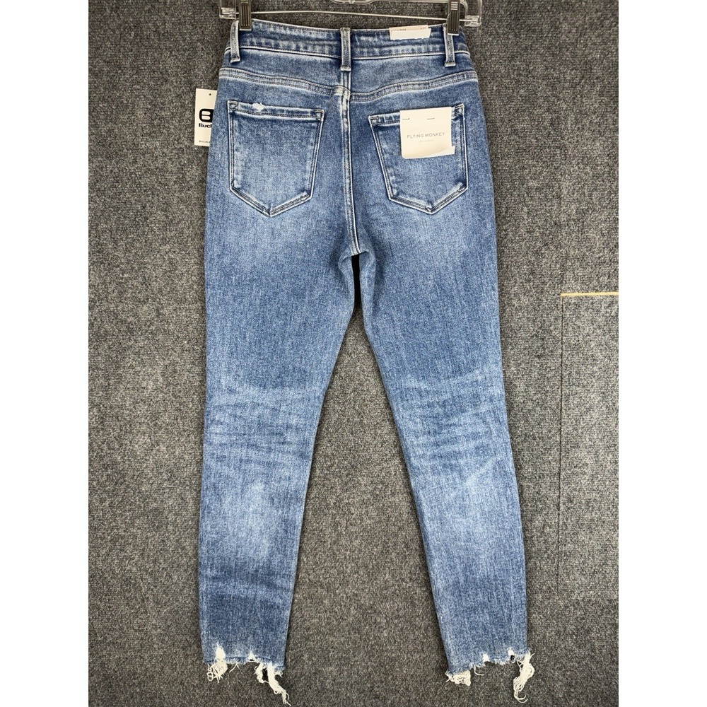 Flying Monkey High Rise Ankle Skinny Jeans Distressed Step Hem Size Tag 25x27 - Picture 2 of 8